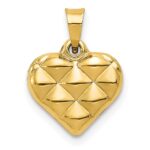 14K Polished and Textured 3-D Heart Pendant