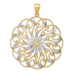 14k and White Rhodium Diamond-cut Fancy Swirl Pendant