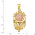 14k Two-tone Sunflower with Leaves Pendant - Image 3