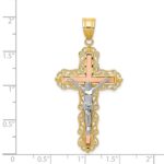 14K Tri-color Diamond-cut Filigree Crucifix Pendant - Image 3