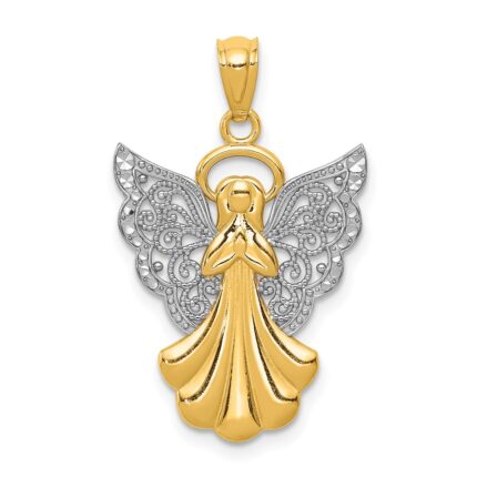 14k and White Rhodium Filigree Angel Pendant