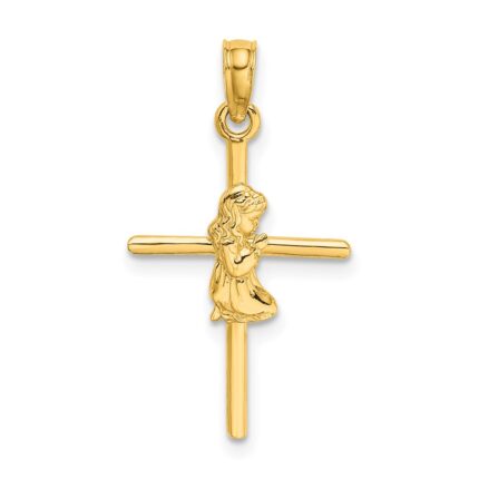 14k Praying Girl Cross Charm