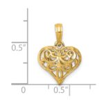14K Polished 3-D Filigree Puffed Heart Pendant - Image 3