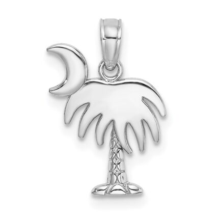 14K White Gold Polished Charleston Palm Tree with Moon Charm