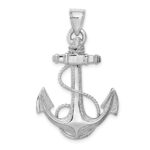 14K White Gold Large Anchor with Rope Pendant