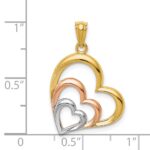 14K Two-tone and White Rhodium Polished 3 Hearts Pendant - Image 3