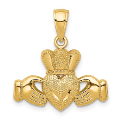 14k Polished/Textured Claddagh Pendant