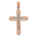 14K Rose Gold and White Rhodium Diamond-Cut Fleur de Lis Cross Pendant - Image 4