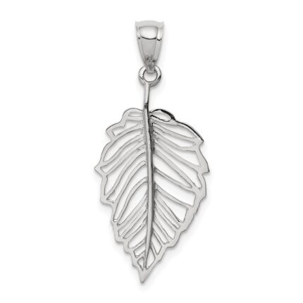 14K White Gold Polished Leaf Pendant