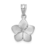 14K White Gold Satin Diamond-cut Plumeria Pendant