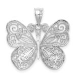 14K White Gold Polished Diamond-cut Butterfly Pendant - Image 3