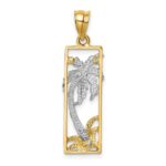 14K Two-tone Palm Tree in Frame Pendant - Image 3