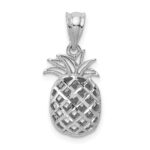 14K White Gold Polished and Diamond-cut 3-D Pineapple Pendant