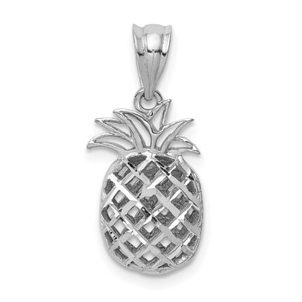 14K White Gold Polished and Diamond-cut 3-D Pineapple Pendant