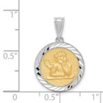 14K Two-tone Polished and Diamond-cut Bezel Angel Round Pendant - Image 2