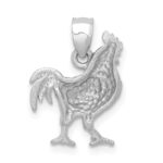 14k White Gold Satin Diamond-cut Rooster Pendant - Image 3