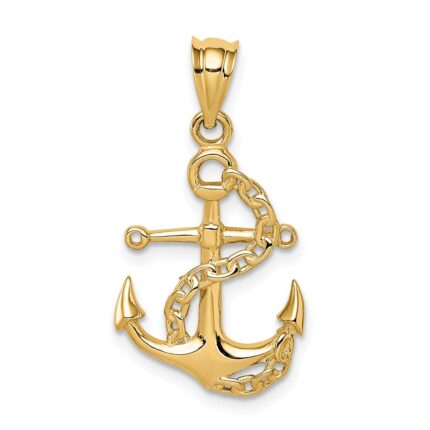 14K Polished Anchor and Chain Pendant