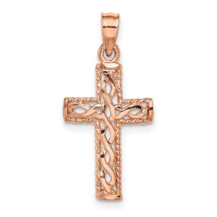 14K Rose Gold Polished Braided Cross Pendant