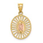 14K Two-tone and White Rhodium Polished Our Lady of Guadalupe Oval Pendant - Image 3