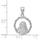14K White Gold Brushed and Polished Diamond-cut Virgin Mary Pendant - Image 4