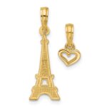 14K Polished and Satin Eiffel Tower with Separate Heart Pendant Set - Image 3