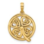 14K Polished Four Leaf Clover in Circle Pendant
