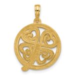 14K Polished Four Leaf Clover in Circle Pendant - Image 3