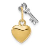 14K Two-tone Polished Moveable Key and Heart Lock Charm - Image 4