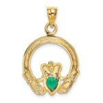 14k Claddagh with Green CZ Pendant - Image 3