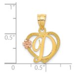 14k Two-Tone Heart Letter D  Initial Pendant - Image 4