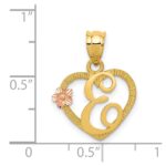 14k Two-Tone Heart Letter E  Initial Pendant - Image 4