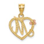 14k Two-Tone Heart Letter M  Initial Pendant - Image 3