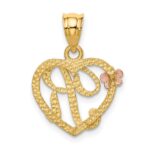 14k Two-Tone Heart Letter R  Initial Pendant - Image 3