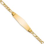 14k Polished Semi-Solid Chain/Solid Plate Figaro Link Soft Diamond Shape 25.5x7.5mm Plate 8 inch ID Bracelet