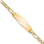 14k Polished Semi-solid Chain/Solid Plate Figaro Link Soft Diamond Shape 28x9.5mm Plate 7 inch ID Bracelet