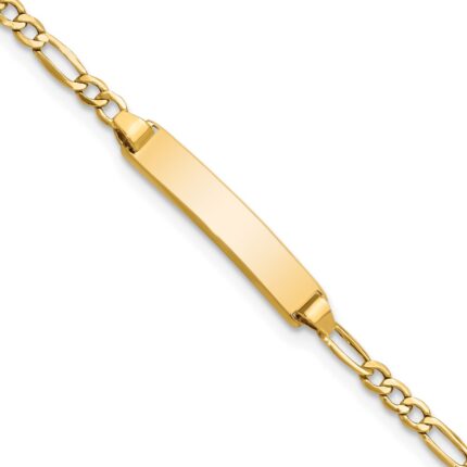 14k Polished Semi-Solid Chain/Solid Plate Figaro Link 23x4.5mm Plate 6 inch Baby/Child ID Bracelet