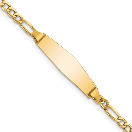 14k Polished Semi-Solid Chain/Solid Plate Figaro Link Soft Diamond Shape 19.5x5.5mm Plate 7 inch ID Bracelet