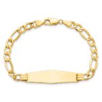 14k Polished Semi-Solid Chain/Solid Plate Figaro Link Soft Diamond Shape 34x10mm Plate 7 inch ID Bracelet - Image 4