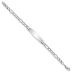 14K White Gold Polished Semi-Solid Chain/Solid Plate Figaro Link Soft Diamond Shape 34x10mm Plate 7 inch ID Bracelet - Image 2