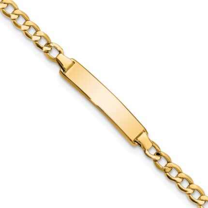 14k Polished Semi-Solid Chain/Solid Plate Cuban Link 23.5x4.5mm Plate 6 inch Baby/Child ID Bracelet