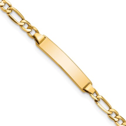 14k Polished Semi-Solid Chain/Solid Plate Figaro Link 20.3x4.4mm Plate 6 inch Baby/Child ID Bracelet
