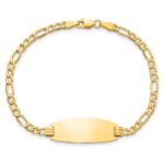 14k Polished Semi-Solid Chain/Solid Plate Figaro Link Oval 25x11.2mm Plate 7 inch ID Bracelet - Image 4