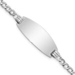 14k White Gold Polished Semi-Solid Chain/Solid Plate Curb Link Oval 25x11.5mm Plate 8 inch ID Bracelet