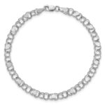 14k White Gold 4mm Solid Double Link with Hearts Charm Bracelet - Image 4