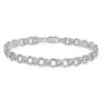14k White Gold 6mm Hollow Double Link Charm Bracelet - Image 3