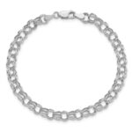 14k White Gold 6mm Hollow Double Link Charm Bracelet - Image 4