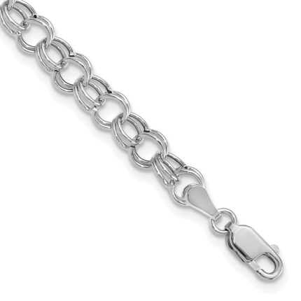 14k White Gold 6mm Hollow Double Link Charm Bracelet