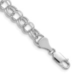 14k White Gold 7mm Hollow Diamond-cut Double Link Charm Bracelet