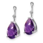 14k White Gold Diamond and 8x6 Pear Amethyst Earring Jackets - Image 2