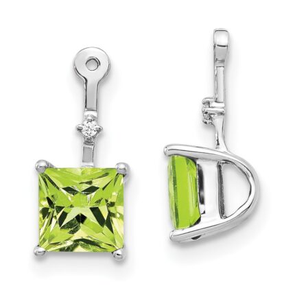 14k White Gold Diamond and 5mm Square Peridot Earring Jackets